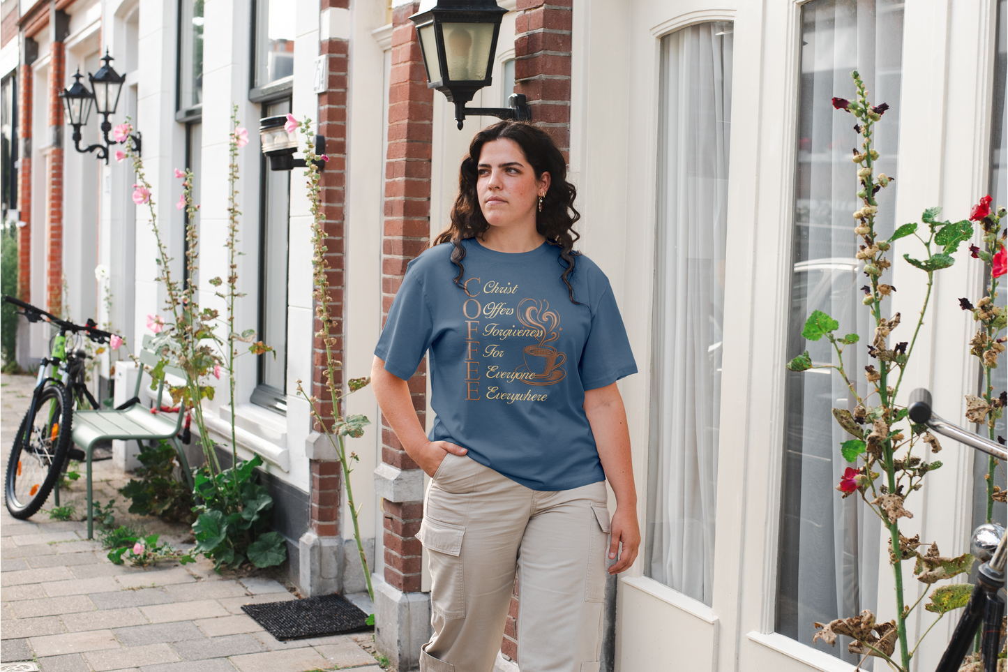 C.O.F.F.E.E. (Christ Offers Forgiveness for Everyone Everywhere) T-shirt