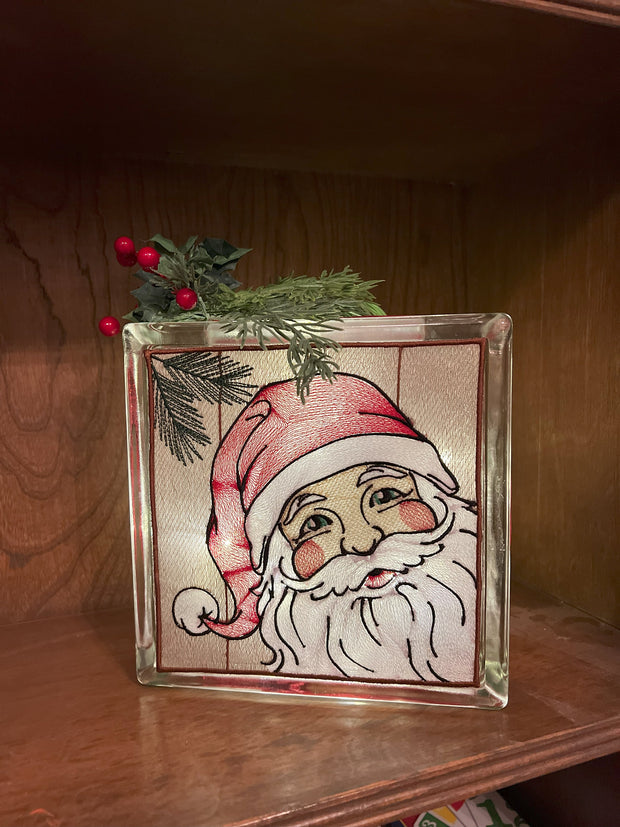 Santa 7.5 x 7.5 Glass Block w/lites