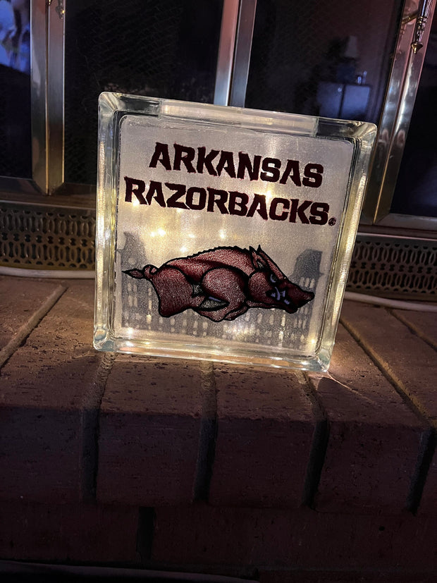 Arkansas Razorback Glass Block Decor