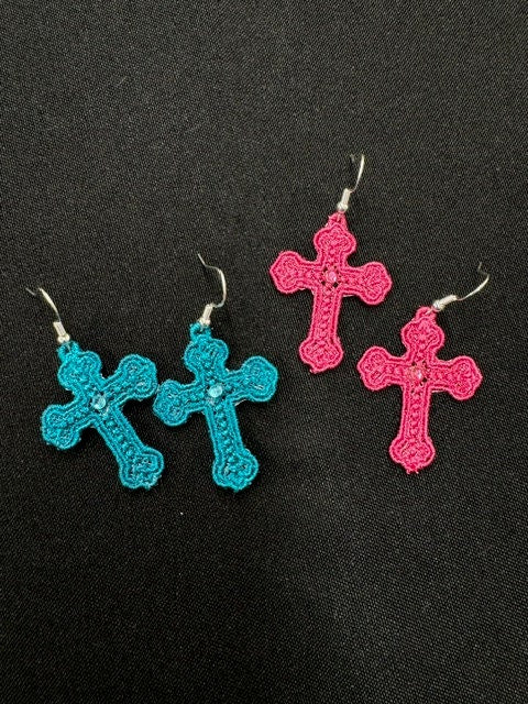 Rhinestone Silver Cross Earrings