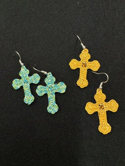Rhinestone Silver Cross Earrings