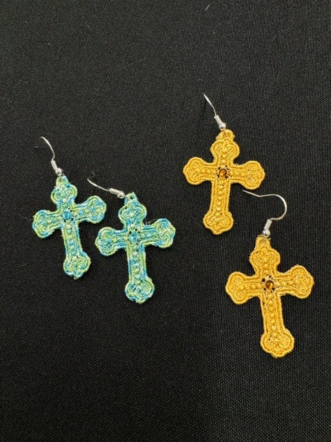 Rhinestone Silver Cross Earrings