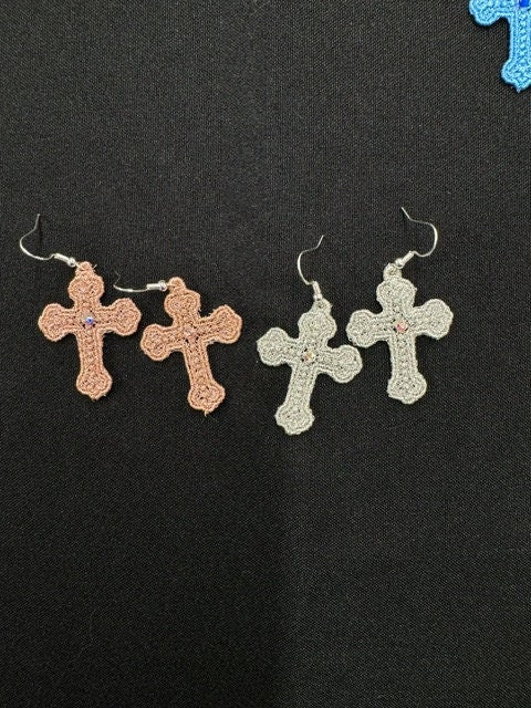 Rhinestone Silver Cross Earrings