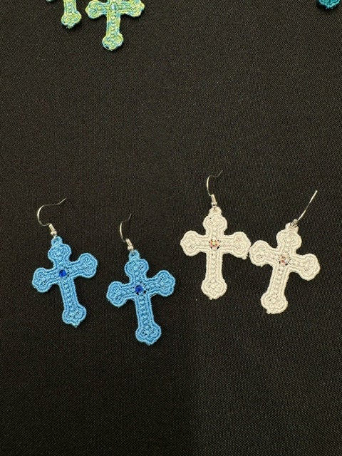 Rhinestone Silver Cross Earrings